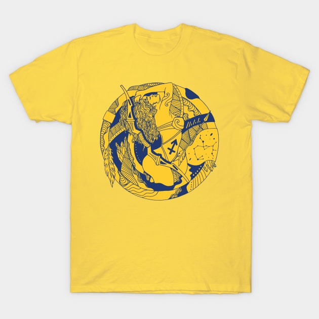 Navy Gold Sagittarius Beauty T-Shirt by kenallouis